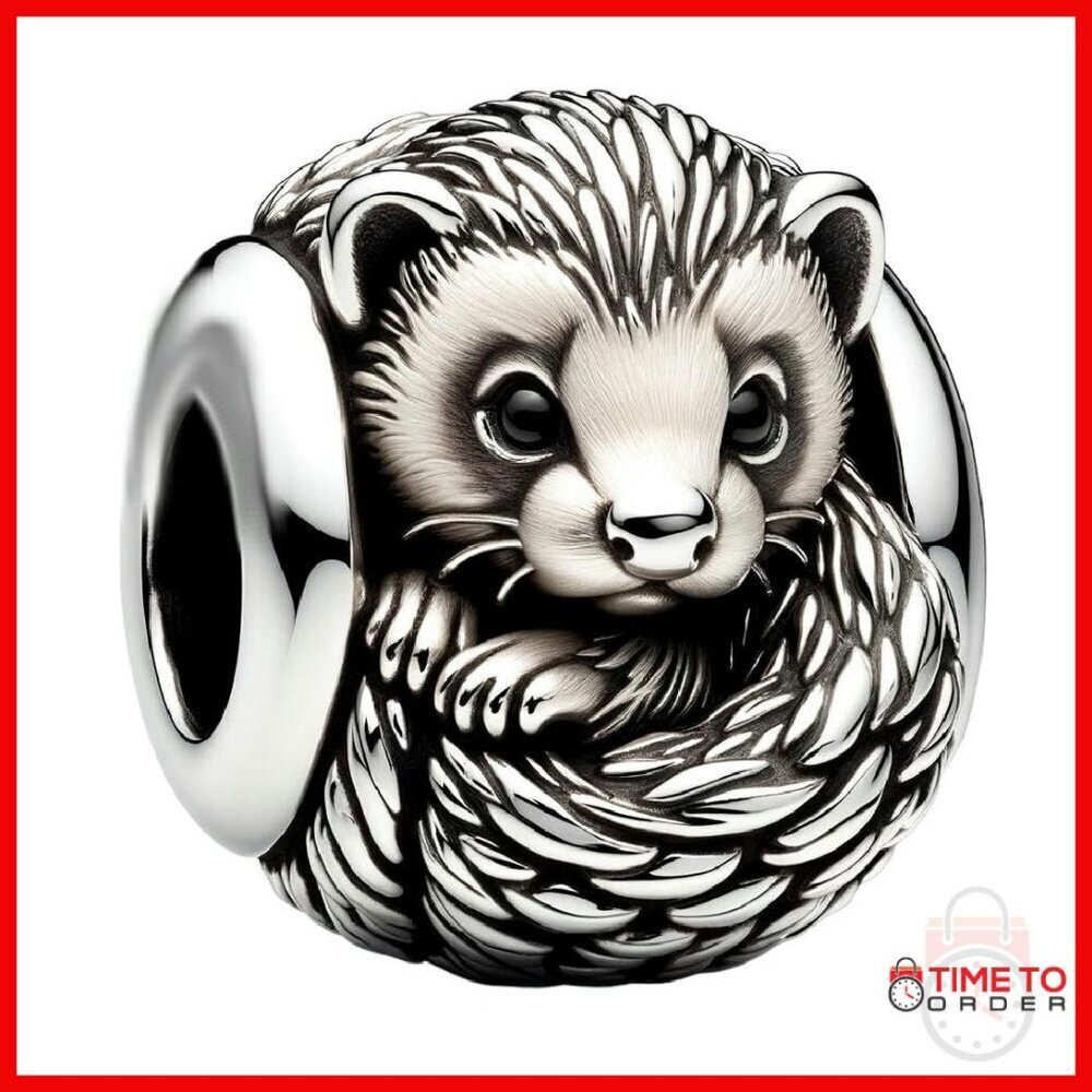 Sterling Silver Ferret Charm Bead with CZ Crystal for Bracelets
